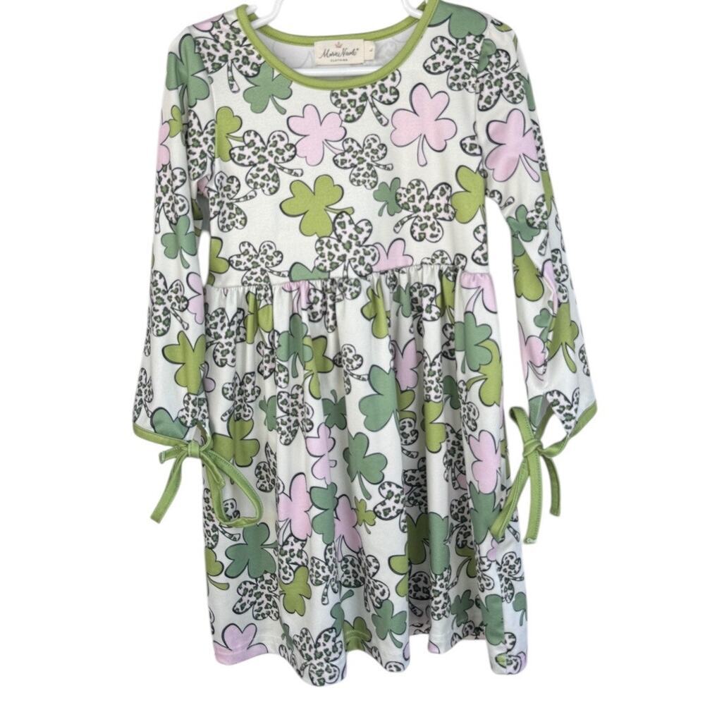 Marie Nicole Lucky Pink & Green Clovers Dress - Size Girls Large (4Y)